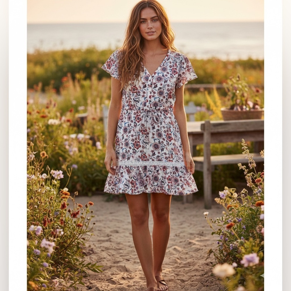 Knox Rose Floral Boho Mini Dress • Romantic Cottagecore Peasant Ruffle V-Neck XS